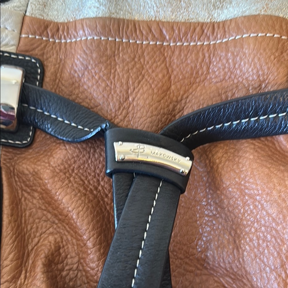 B. Makowsky Brown and Black Pebbled Leather Shoulder Bag